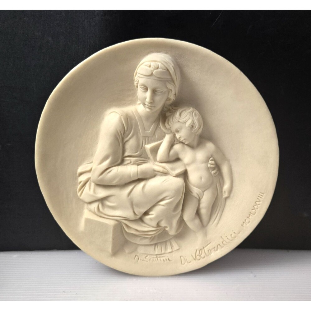 Madonna Pensosa Di Voltezadic Bas Relief Plate A. Santini Made In Italy Vintage